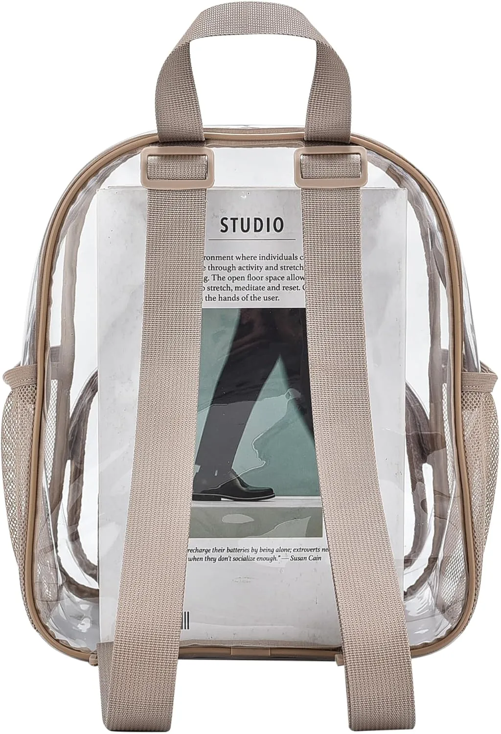 Clear Backpack for Stadium Events 12x12x6 with Front Pocket for Concert Sport Fashion Women Backpack Events Work Travel(Khaki)