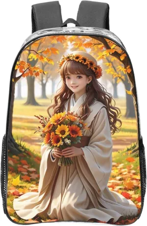 Clear Backpack Heavy Duty PVC Transparent Backpack Large Clear Bag for Travel, Work, Concert, Eternal Autumn Print 16"