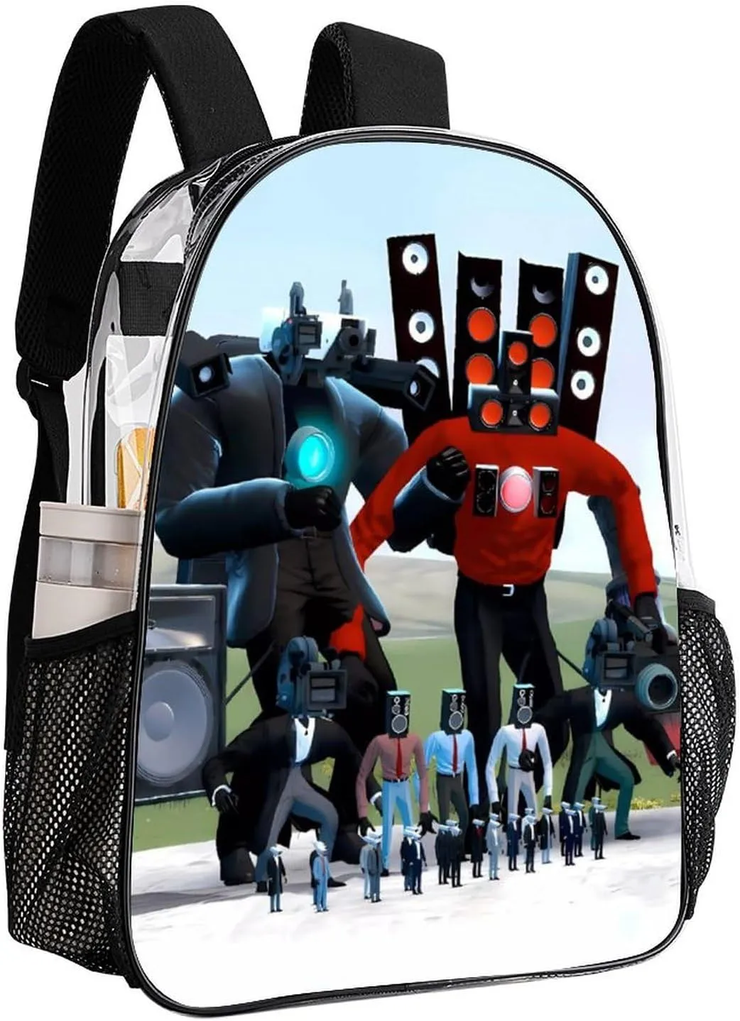 Clear Backpack Heavy Duty PVC Transparent Funny Toi-let Backpack 17"" Large Capacity See Through Bag for Travel, 43x32x13cm, Style-1