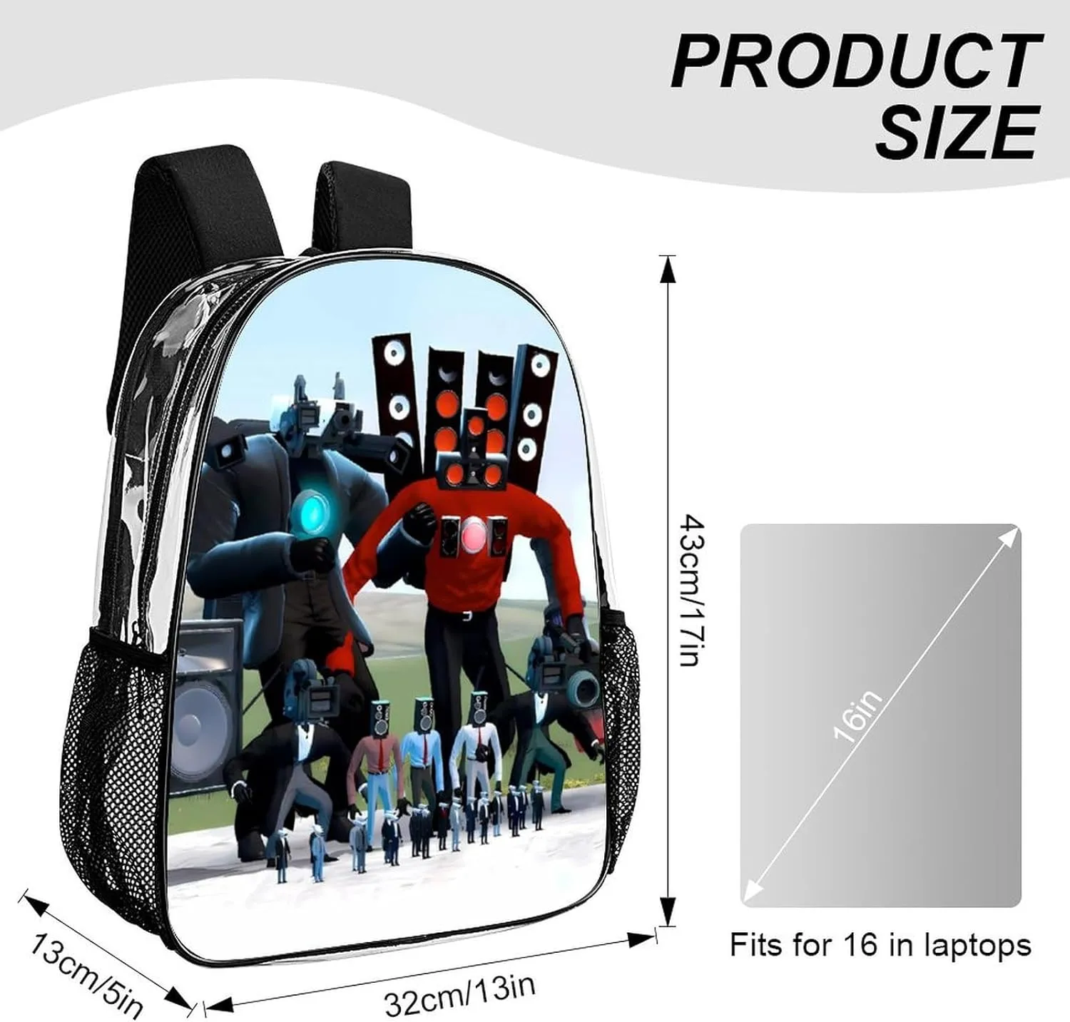 Clear Backpack Heavy Duty PVC Transparent Funny Toi-let Backpack 17"" Large Capacity See Through Bag for Travel, 43x32x13cm, Style-1