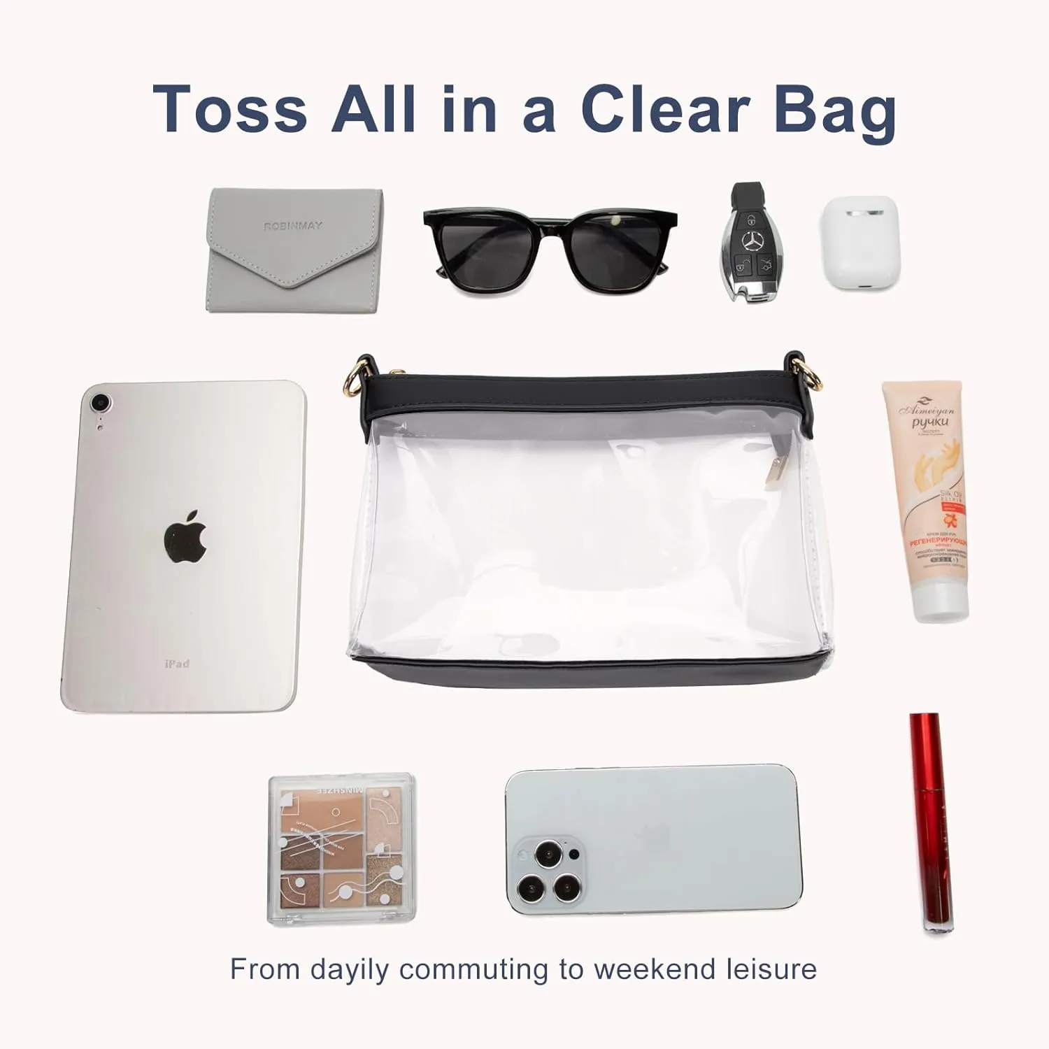 Clear Bag for Stadium Events, Clear Purses for Women, Stadium Approved Clear Crossbody Bag