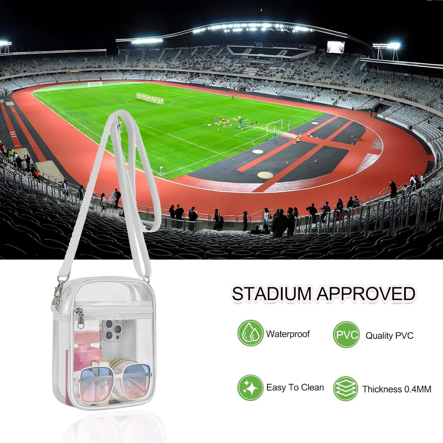 Clear Bag for Stadium Events - Small Purse, Mini Sport Fan Handbag for Concert, Work, Travel