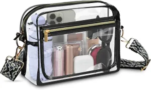 Clear Bag for Stadium Events with Adjustable Jacquard Strap for women, Clear Crossbody Bag Stadium Approved for Concerts, Sports Events, Festivals