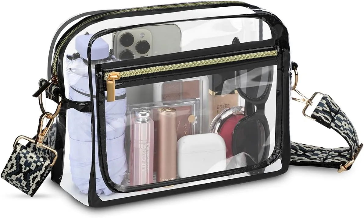Clear Bag for Stadium Events with Adjustable Jacquard Strap for women, Clear Crossbody Bag Stadium Approved for Concerts, Sports Events, Festivals
