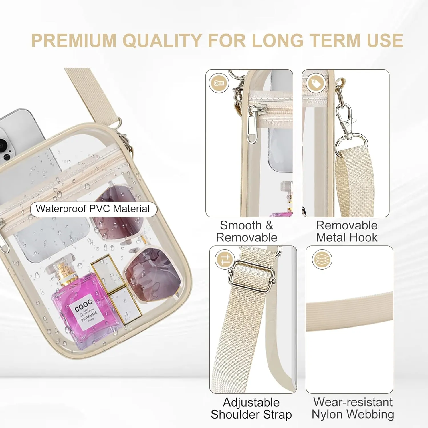 Clear Bag Stadium Approved Clear Purse for Women Clear Crossbody Bag for Stadium Events Concerts Festivals