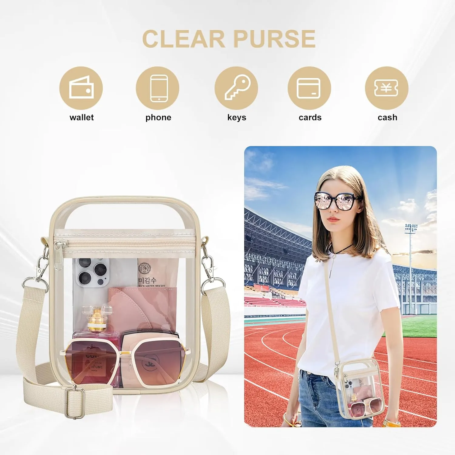 Clear Bag Stadium Approved Clear Purse for Women Clear Crossbody Bag for Stadium Events Concerts Festivals
