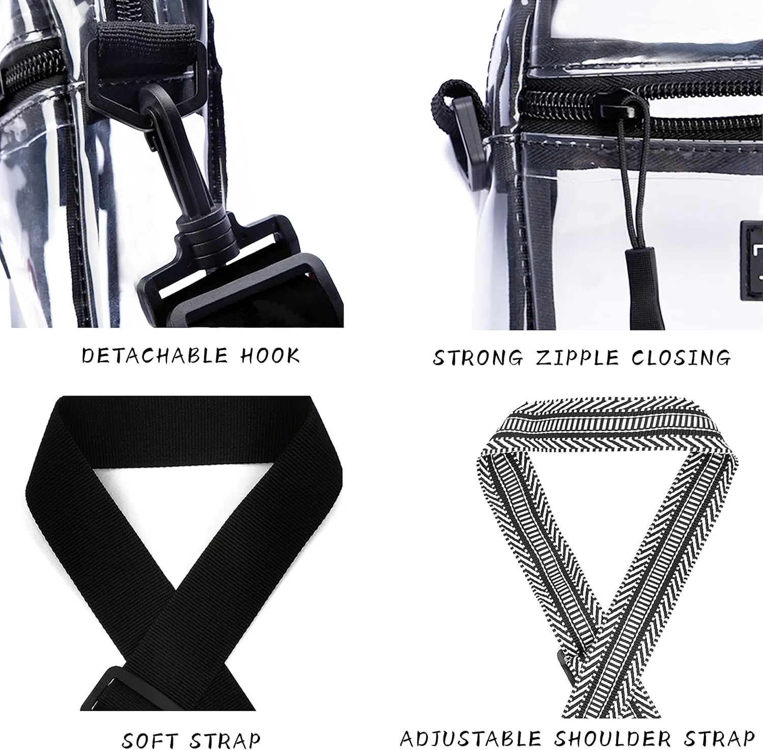 Clear Bag Stadium Approved, TPU Clear Purses Inside Pocket，Crossbody Bag Adjustable Strap for Concert，Sporting Events