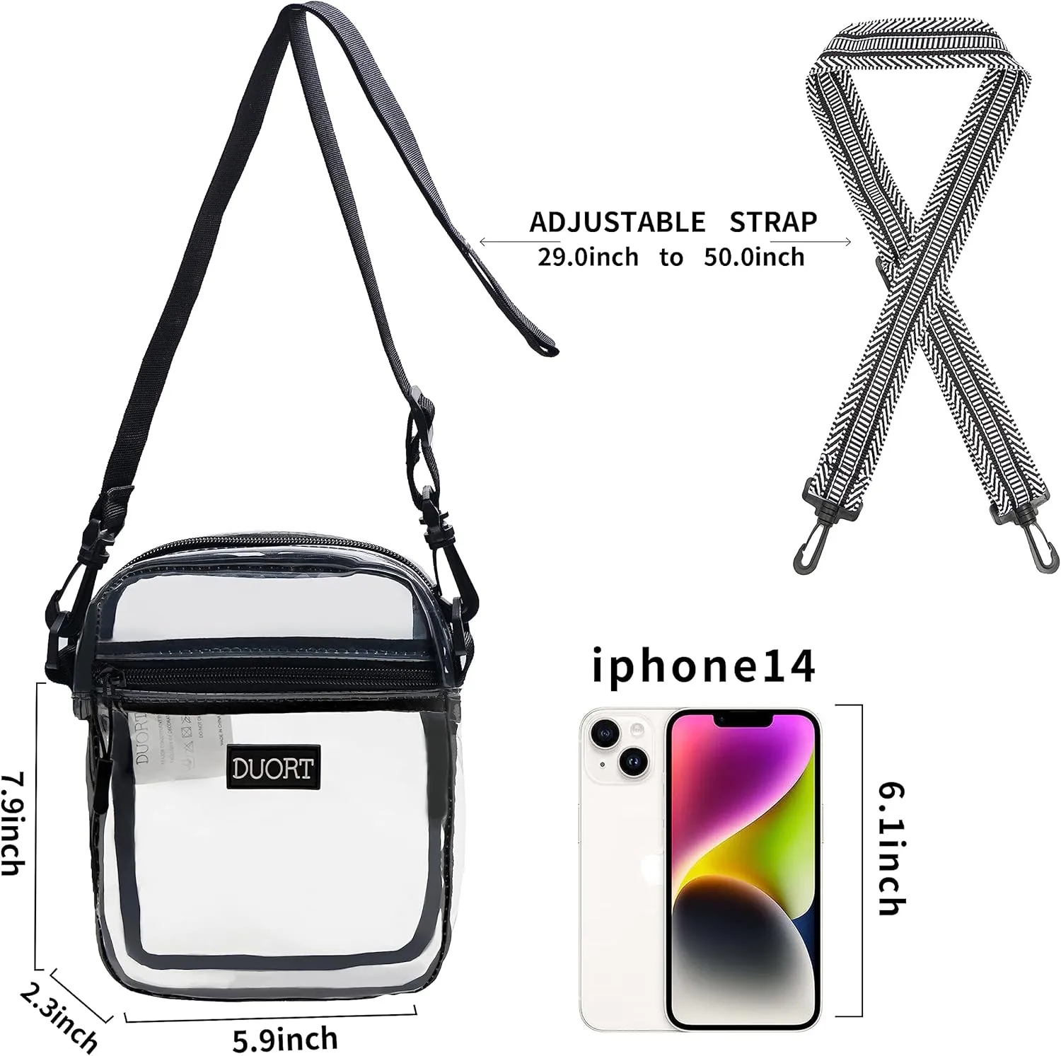 Clear Bag Stadium Approved, TPU Clear Purses Inside Pocket，Crossbody Bag Adjustable Strap for Concert，Sporting Events