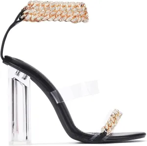 Clear Chunky Block High Heels Sandals for Women