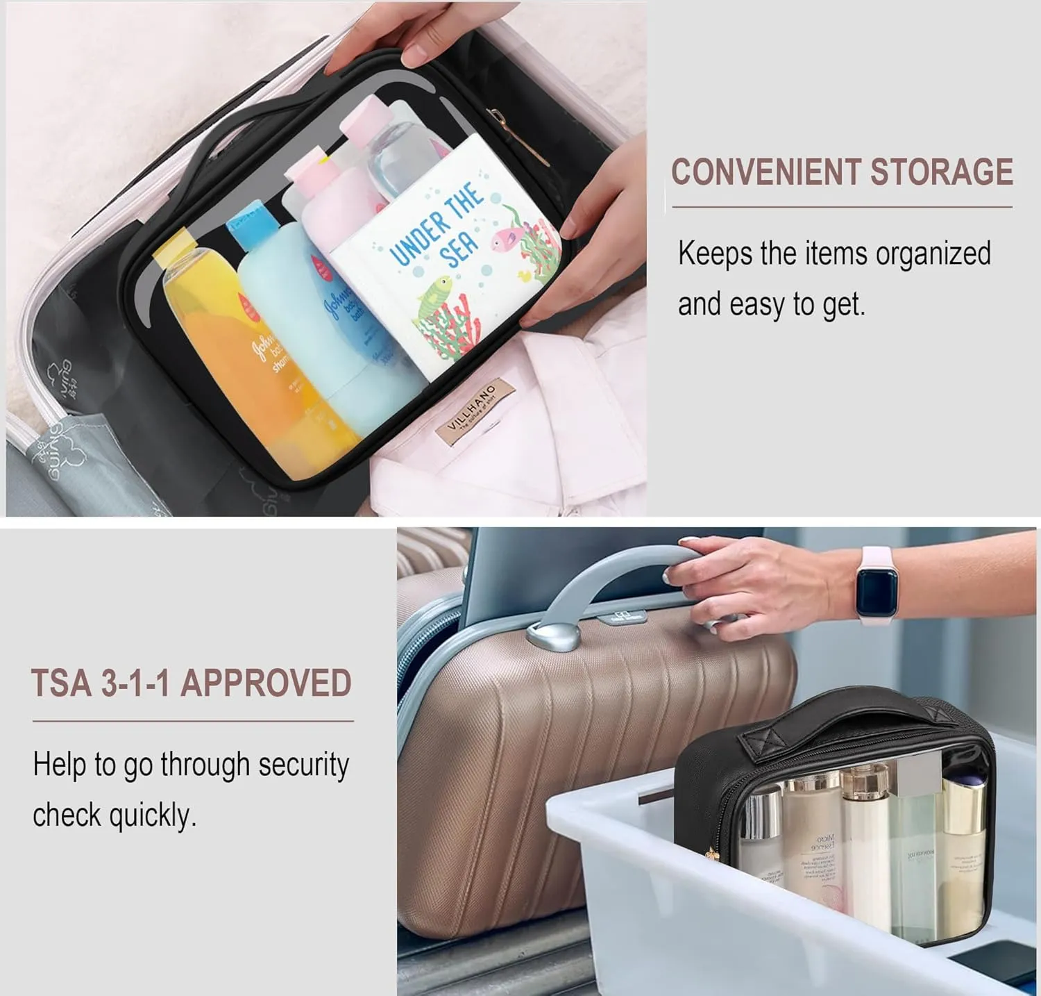 Clear Cosmetic Bags 3pack Makeup Toiletry Bag with Handle Travel Essentials for Men and Woemn(Black White Pink)