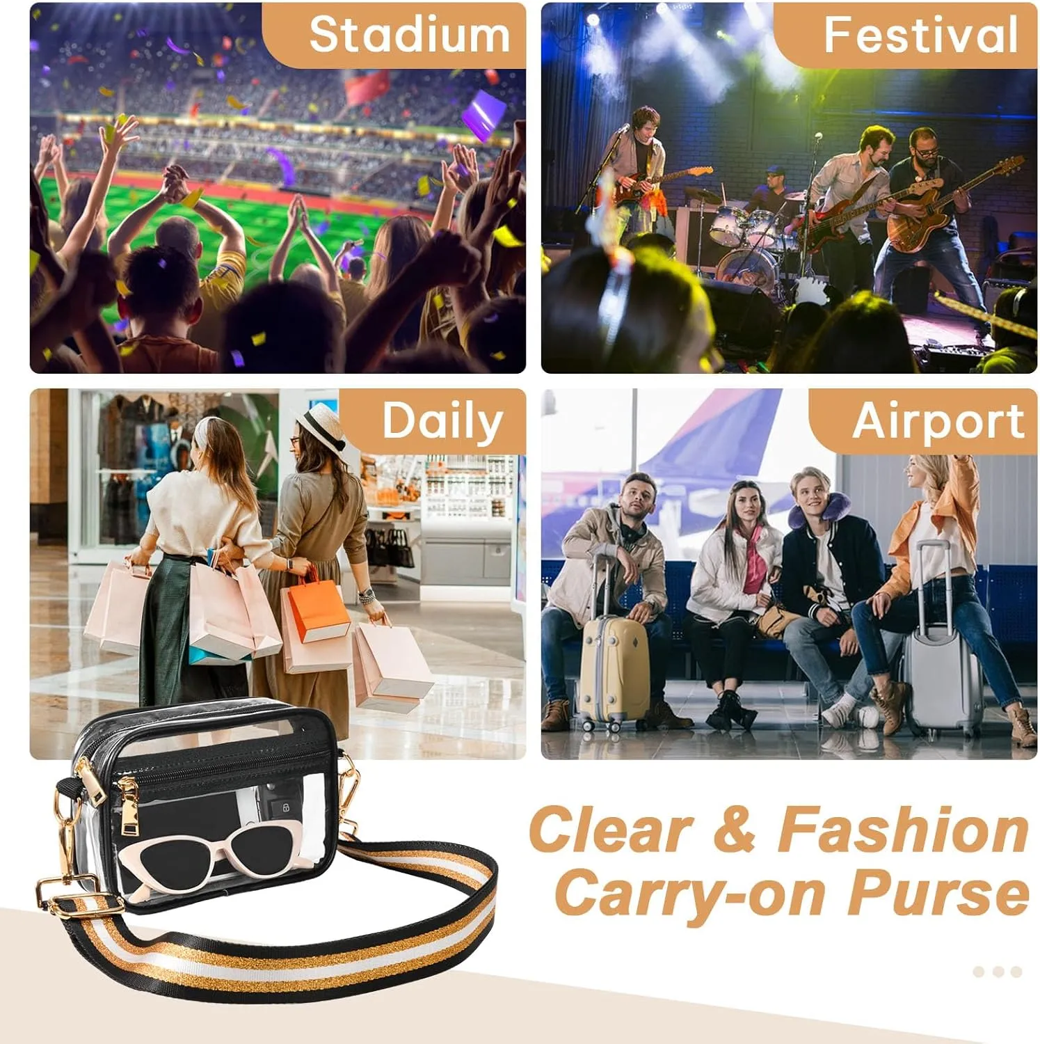 Clear Crossbody Bag Stadium Approved, Clear Purses for Women, Small Clear Stadium Bag for Concerts Sports Events