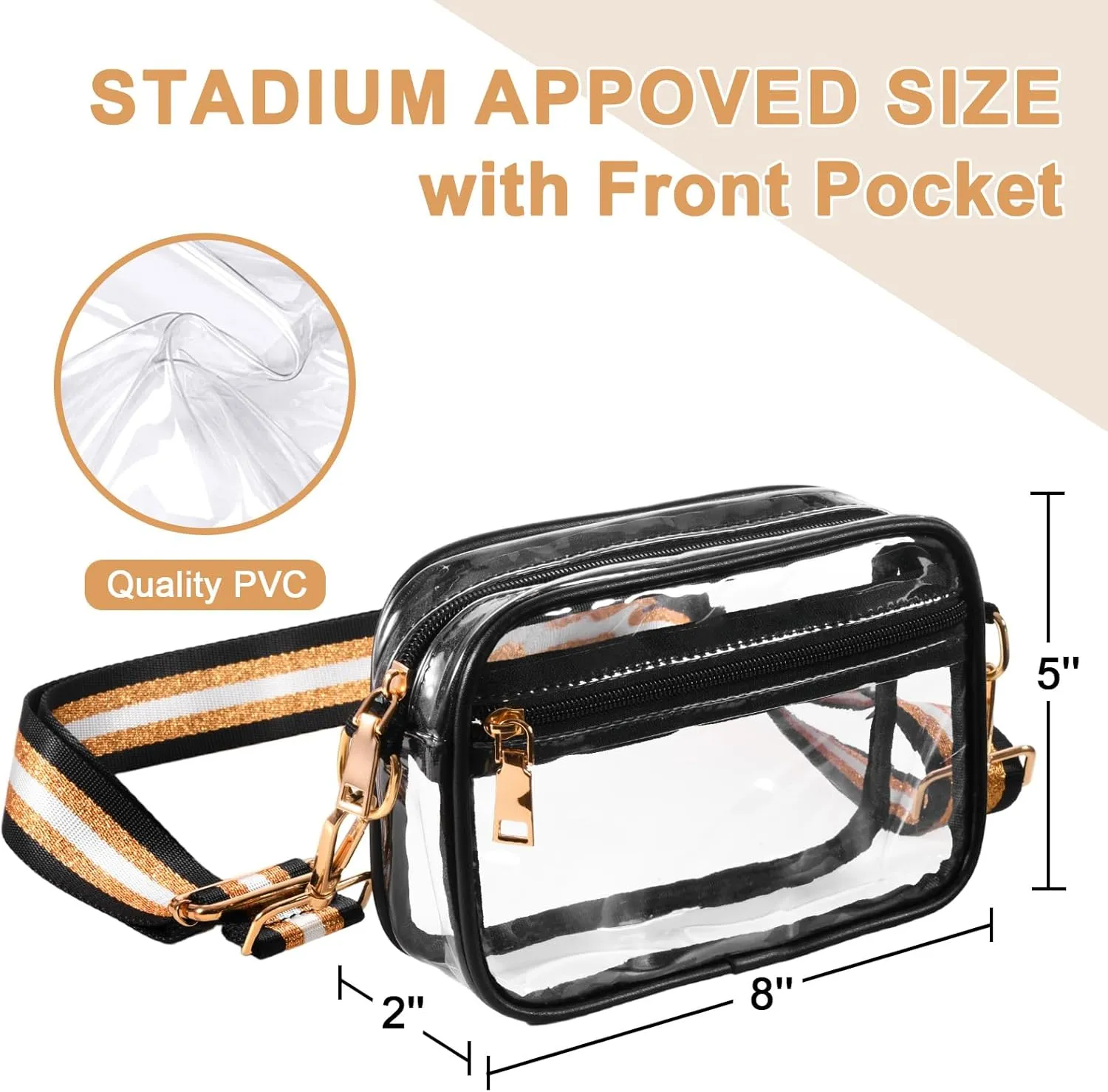 Clear Crossbody Bag Stadium Approved, Clear Purses for Women, Small Clear Stadium Bag for Concerts Sports Events