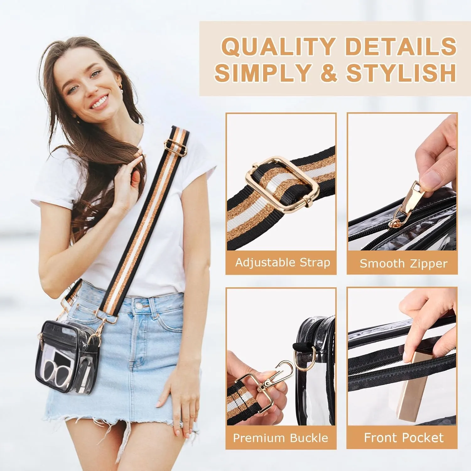 Clear Crossbody Bag Stadium Approved, Clear Purses for Women, Small Clear Stadium Bag for Concerts Sports Events