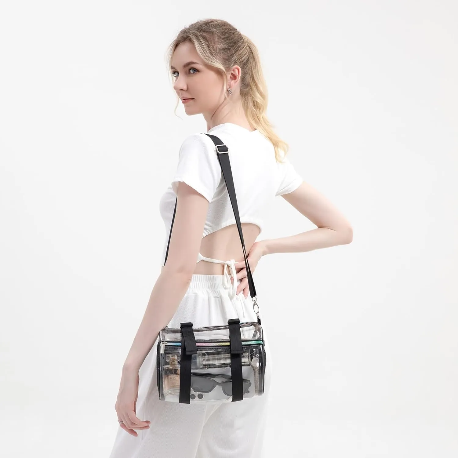 Clear Crossbody Bag, Stadium-Approved PVC Clear Purse, Transparent Messenger Bag for Men and Women