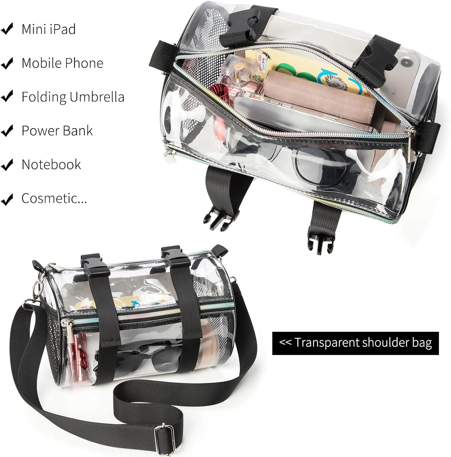 Clear Crossbody Bag, Stadium-Approved PVC Clear Purse, Transparent Messenger Bag for Men and Women