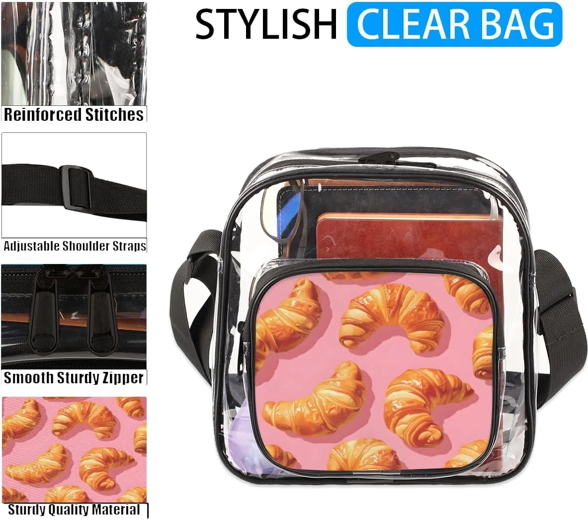 Clear Crossbody Bag with Adjustable Shoulder Strap, PVC Transparent Purse Messenger Bag for Women and Men