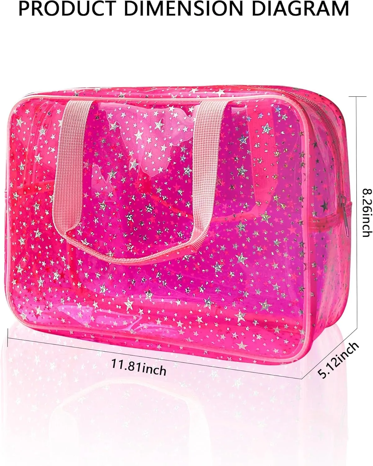 Clear Fluorescent Neon Yellow Star Cosmetic Bag with Zippier and Travel Yellow Clear Pouch with Handle