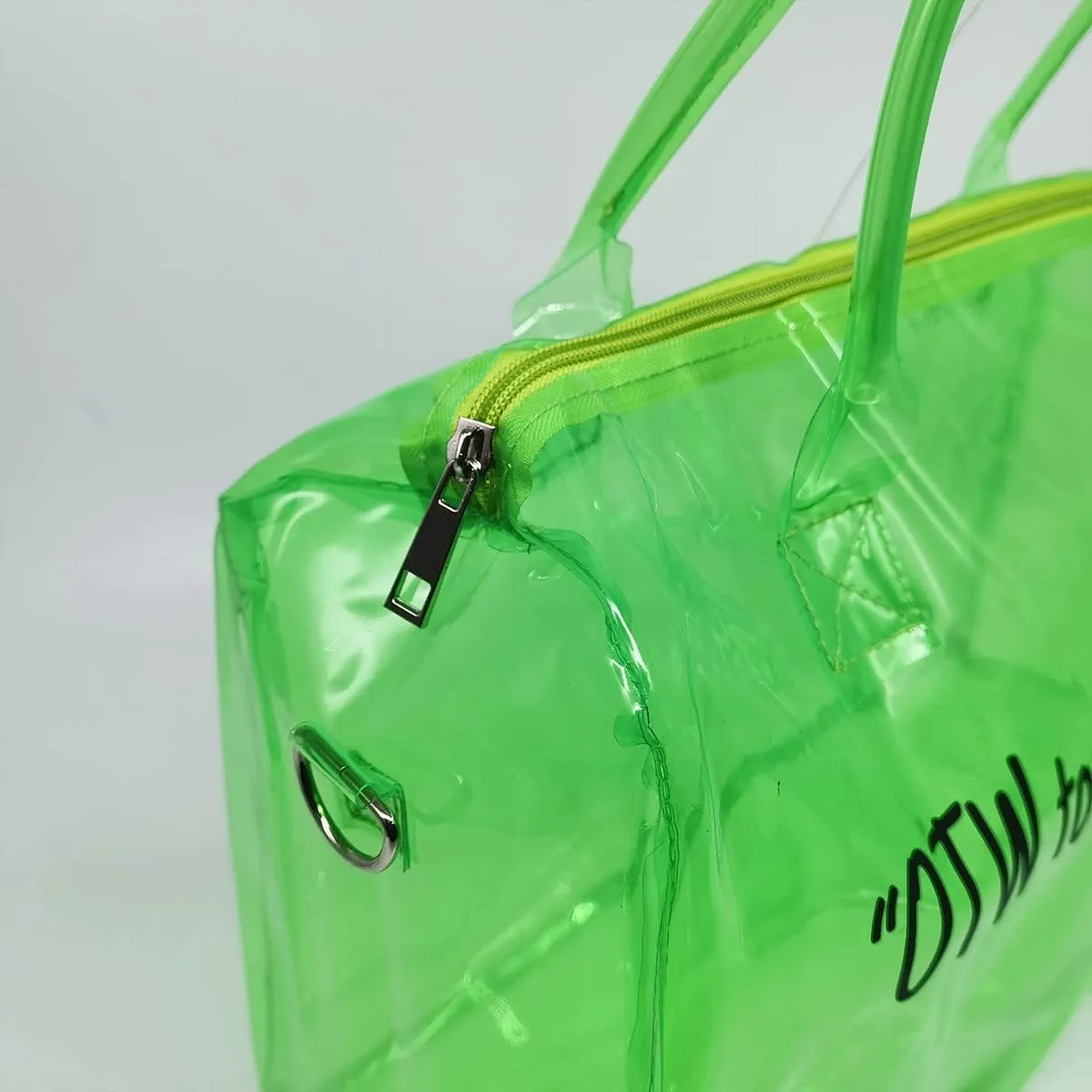 Clear Gym Bag for Women,Spend Night Bag Clear PVC Tote Bag Large Sports Duffel Bag Bright Candy Color Jelly with Durable Metal Zipper for Gym, Travel, Beach Green