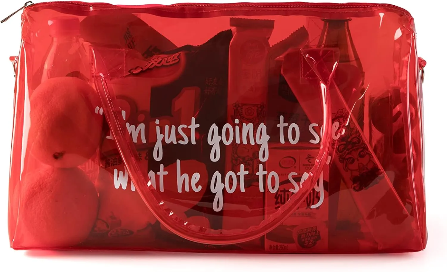 Clear Gym Bag for Women,Spend Night Bag Clear PVC Tote Bag Large Sports Duffel Bag Bright Candy Color Jelly with Durable Metal Zipper for Gym,Travel, Beach Red