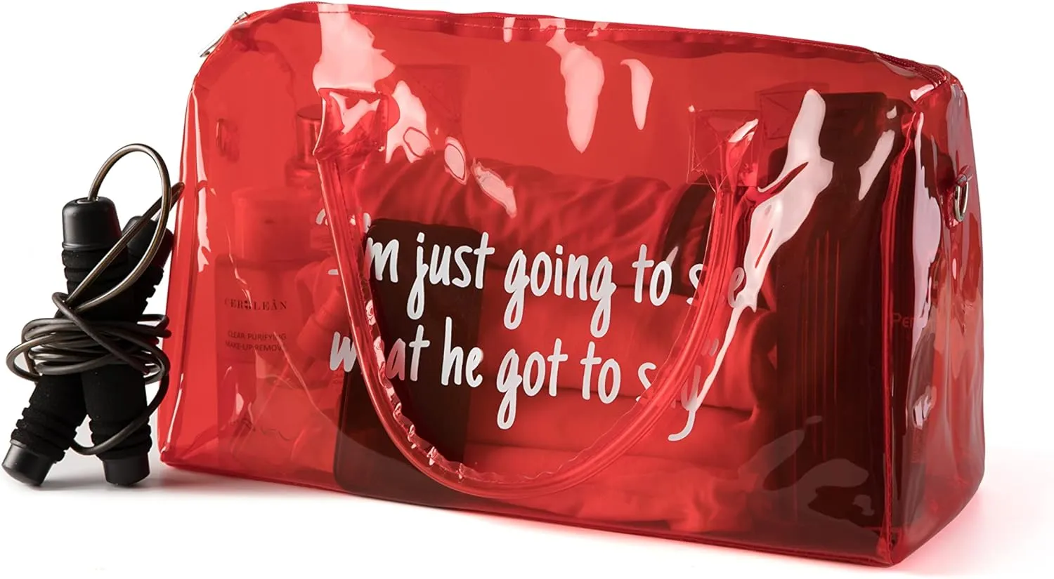 Clear Gym Bag for Women,Spend Night Bag Clear PVC Tote Bag Large Sports Duffel Bag Bright Candy Color Jelly with Durable Metal Zipper for Gym,Travel, Beach Red