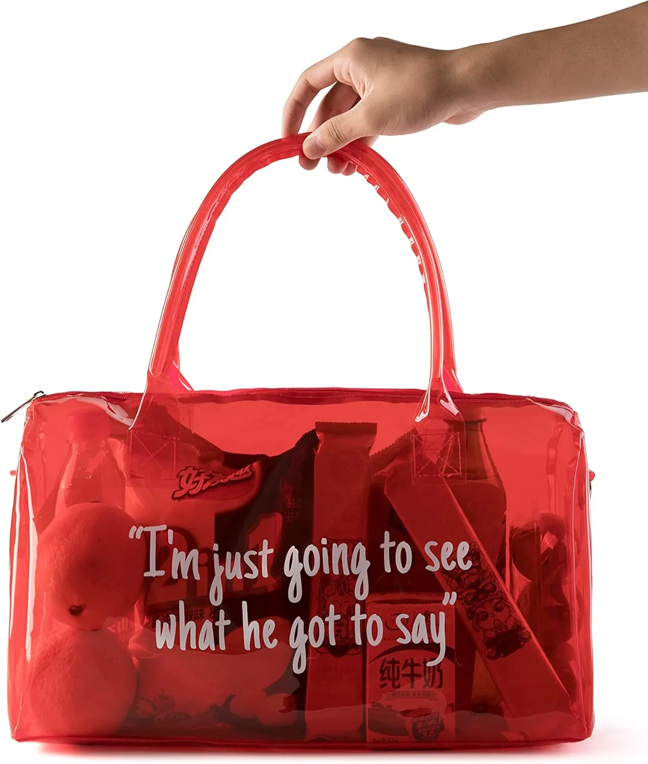 Clear Gym Bag for Women,Spend Night Bag Clear PVC Tote Bag Large Sports Duffel Bag Bright Candy Color Jelly with Durable Metal Zipper for Gym,Travel, Beach Red