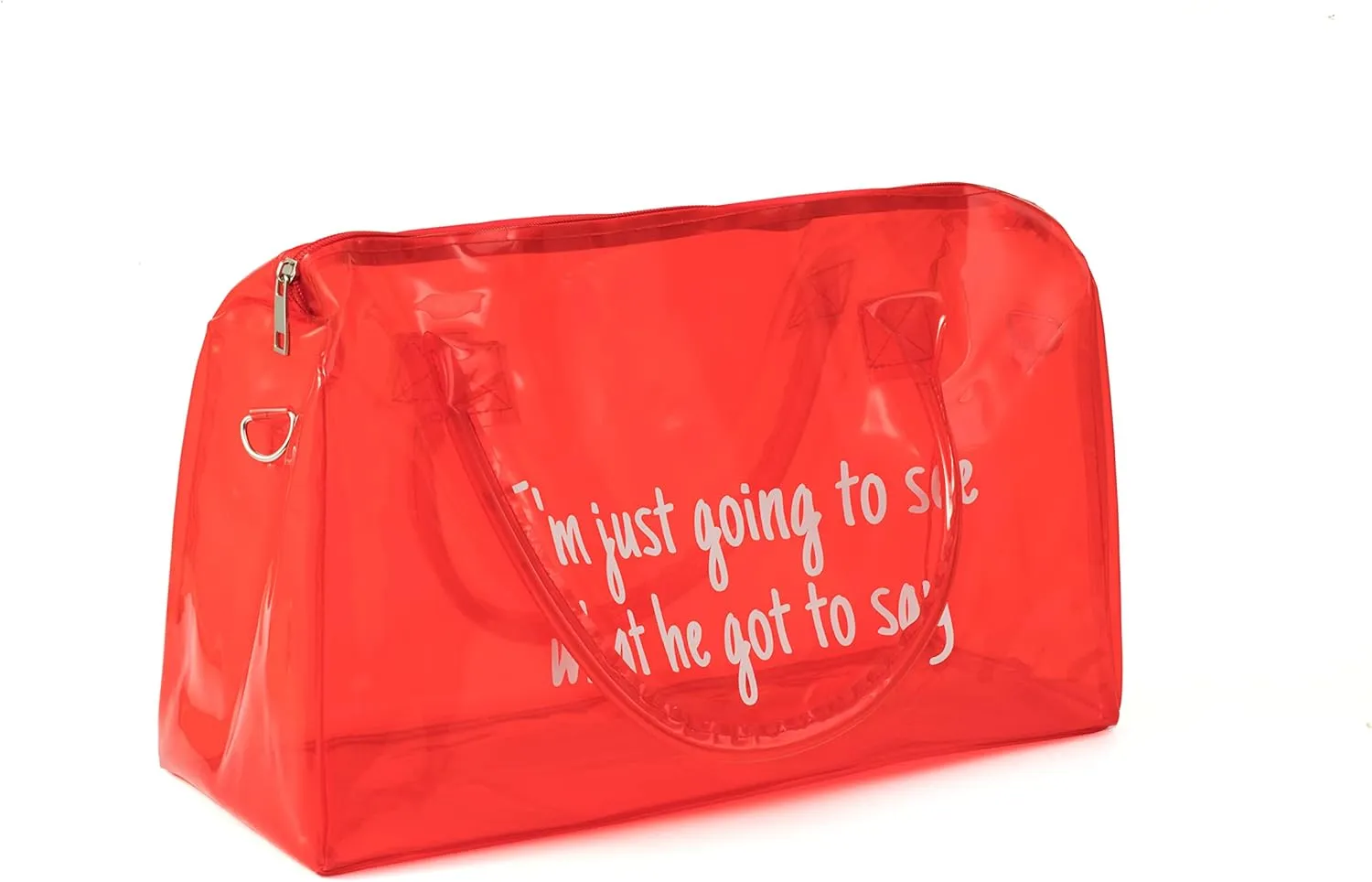 Clear Gym Bag for Women,Spend Night Bag Clear PVC Tote Bag Large Sports Duffel Bag Bright Candy Color Jelly with Durable Metal Zipper for Gym,Travel, Beach Red