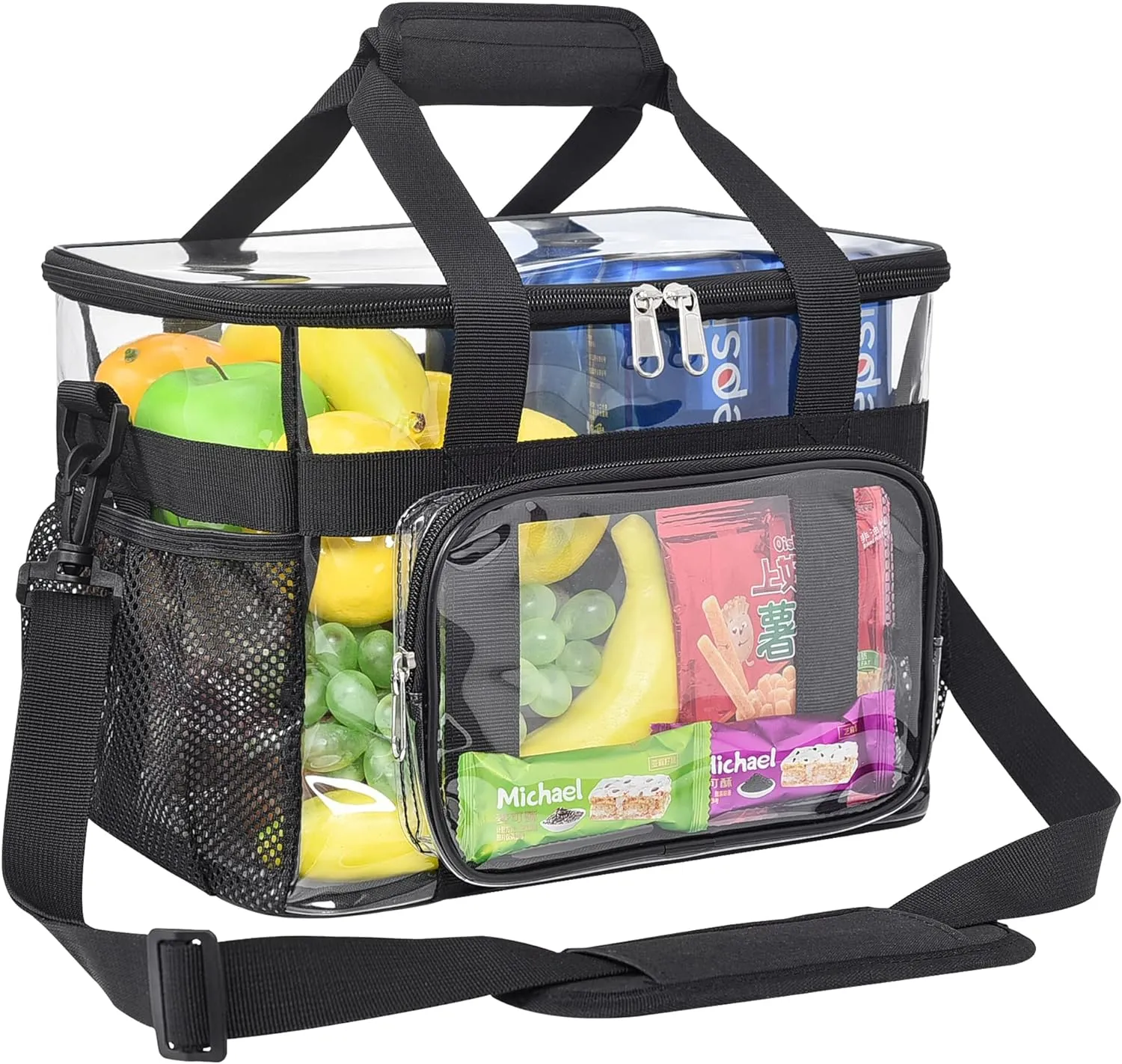 Clear Lunch Bag 20-Can with Adjustment Shouder Strap for Women/Men, Reusable Clear Lunch Box, Clear Tote Bag Stadium Approved for Work,School,Picnic,Security Check