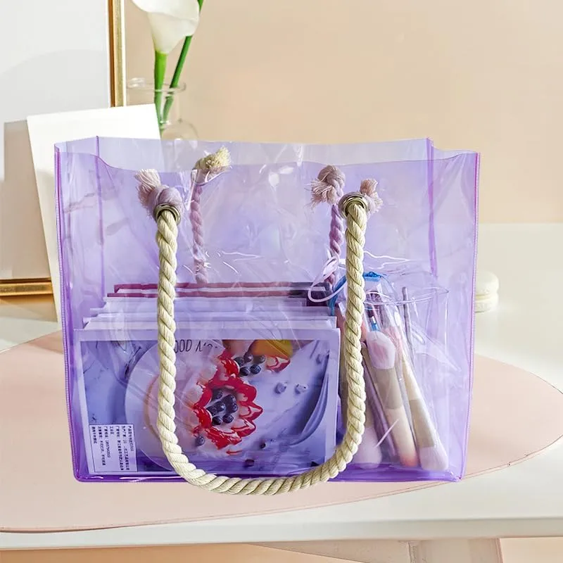 Clear Plastic Tote Bag with Rope Handles, Unisex Stadium Bag for Concerts, Festivals, Work