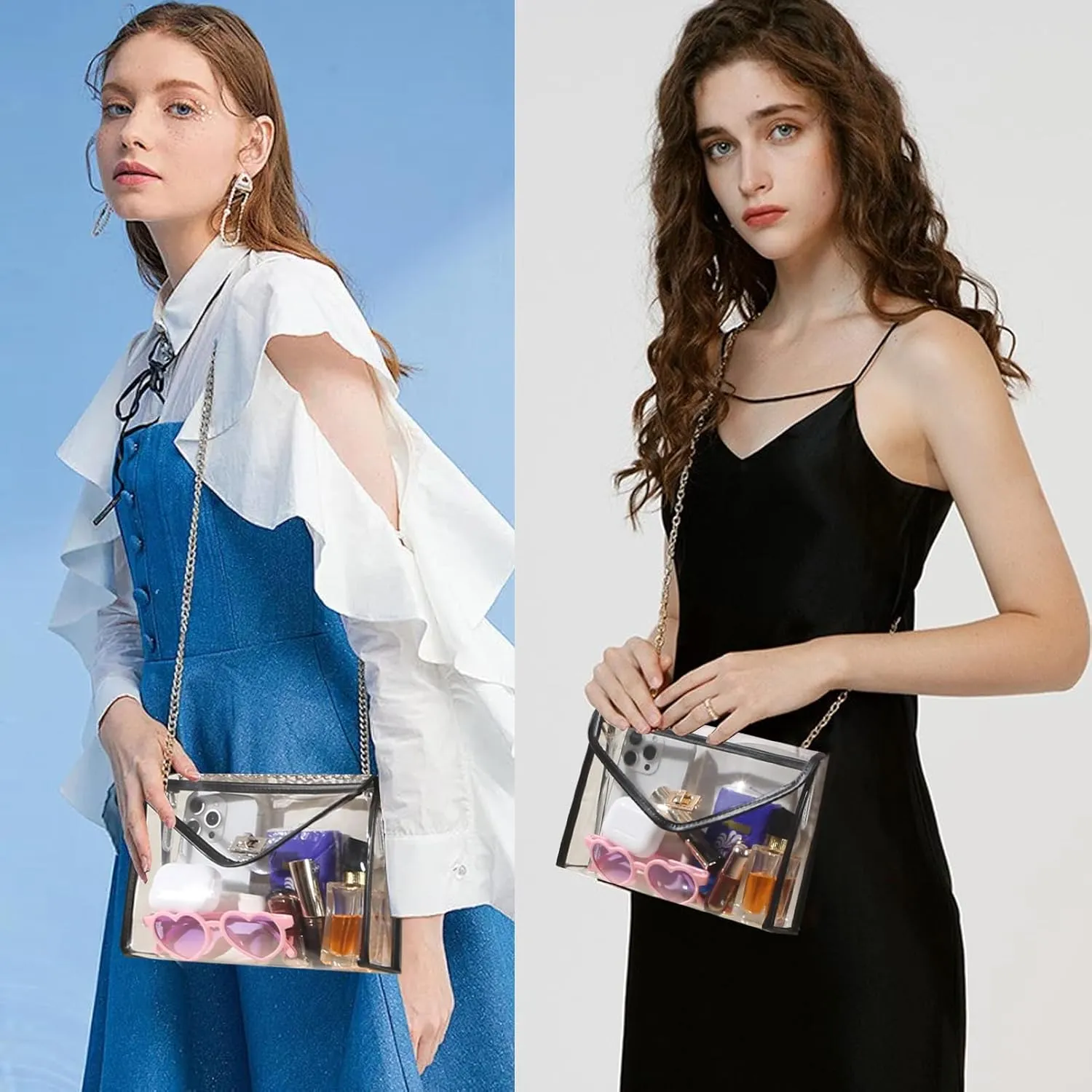 Clear Purse for Women Stadium Approved, PVC Clear Crossbody Bag Transparent Bag for Stadium Events Concerts