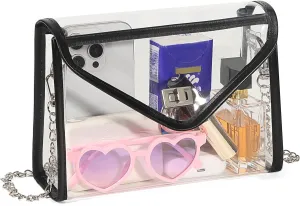 Clear Purse for Women Stadium Approved, PVC Clear Crossbody Bag Transparent Bag for Stadium Events Concerts