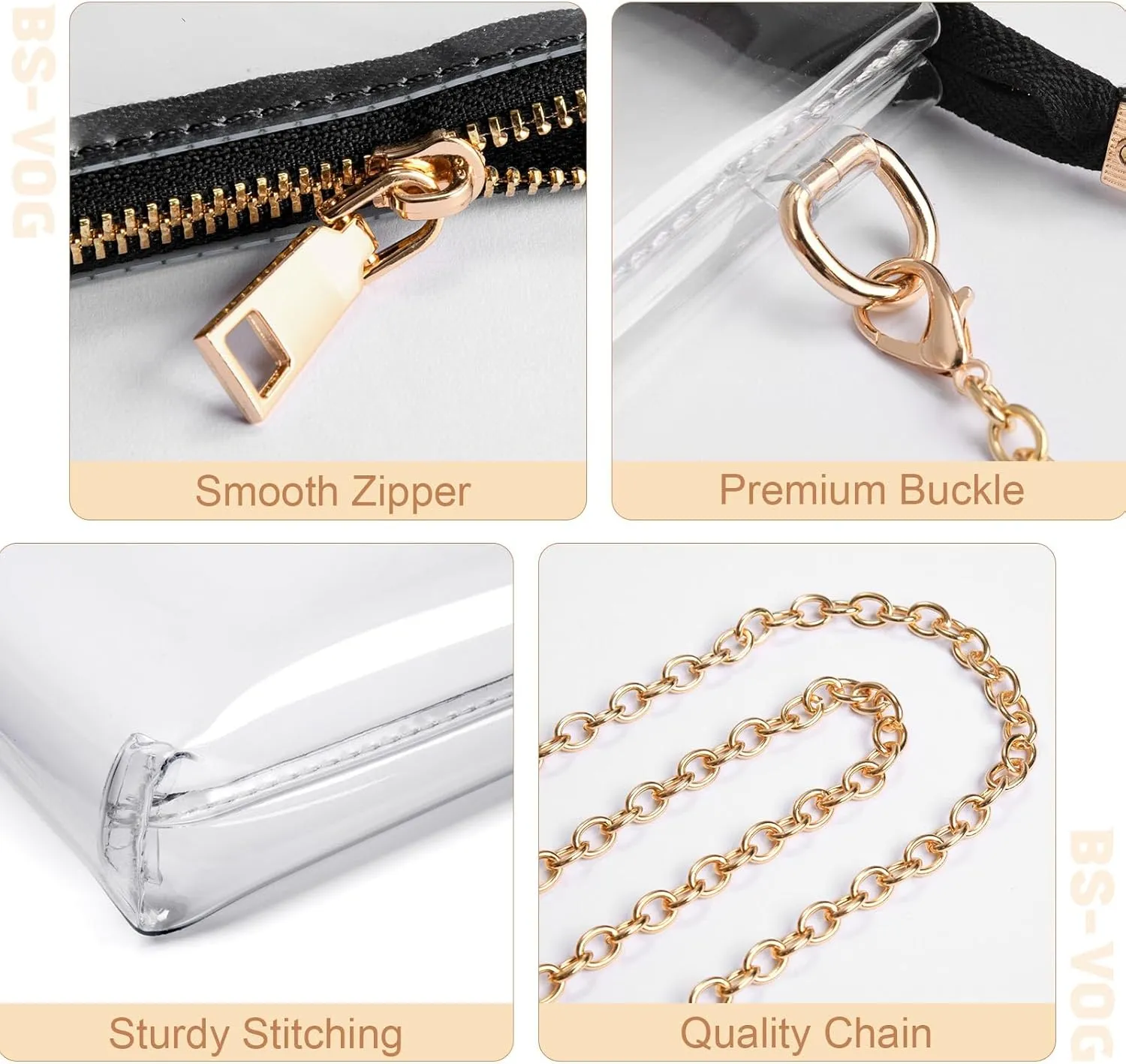 Clear Purse for Women - Stadium Approved Small Crossbody Bag with Zipper, Clear Stadium Bag for Concerts, Sports