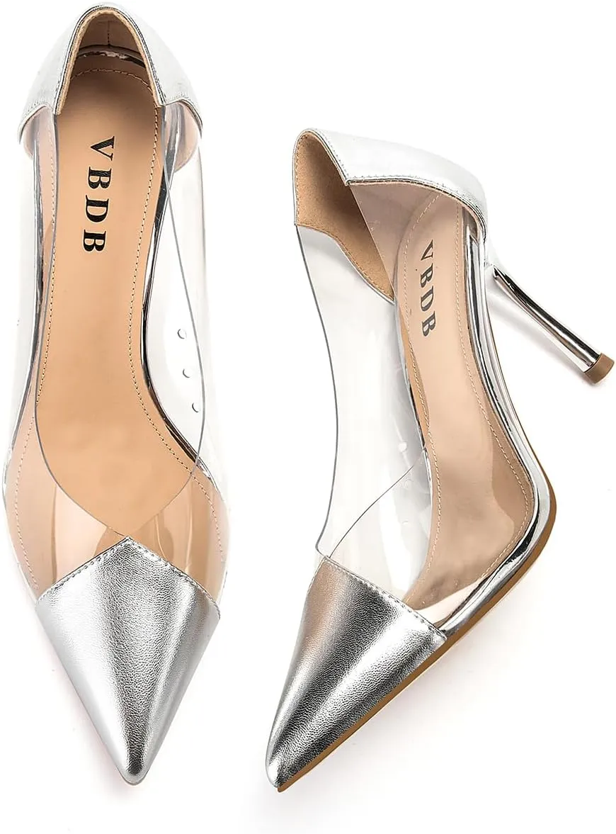 Clear Stiletto Heels for Women Pointed Toe High Heel Closed Pumps Party Wedding Dress Shoes