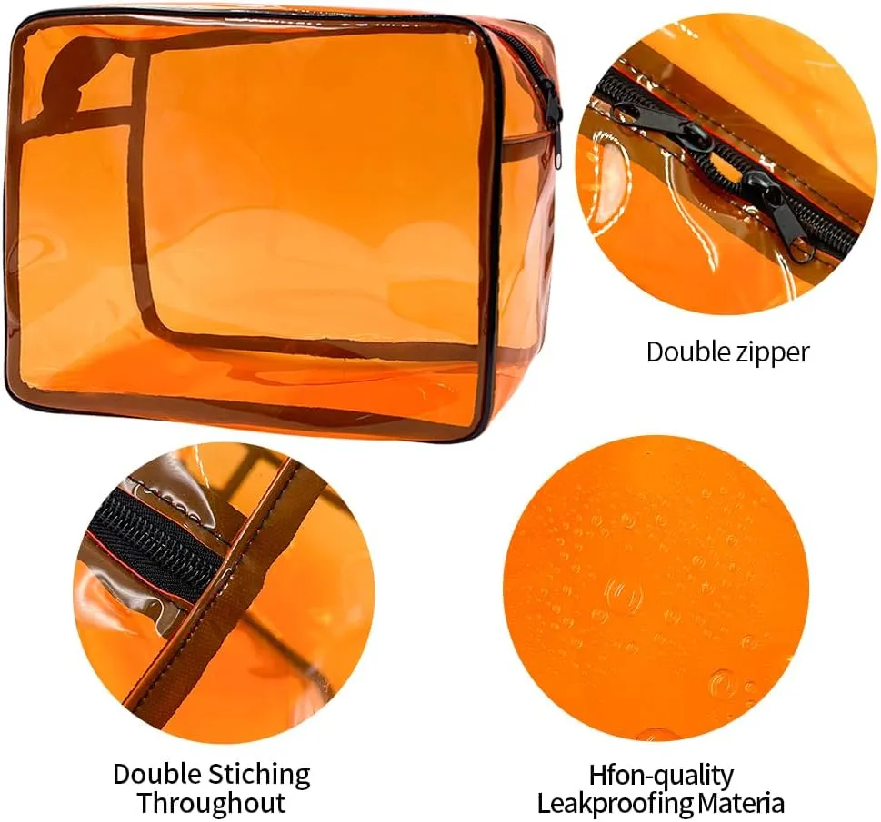 Clear Toiletry Bag, PVC Makeup Bag for Women, Spacious Clear Cosmetic & Toiletry Pouch，Large Transparent Makeup Pouch for Travel (Brown)