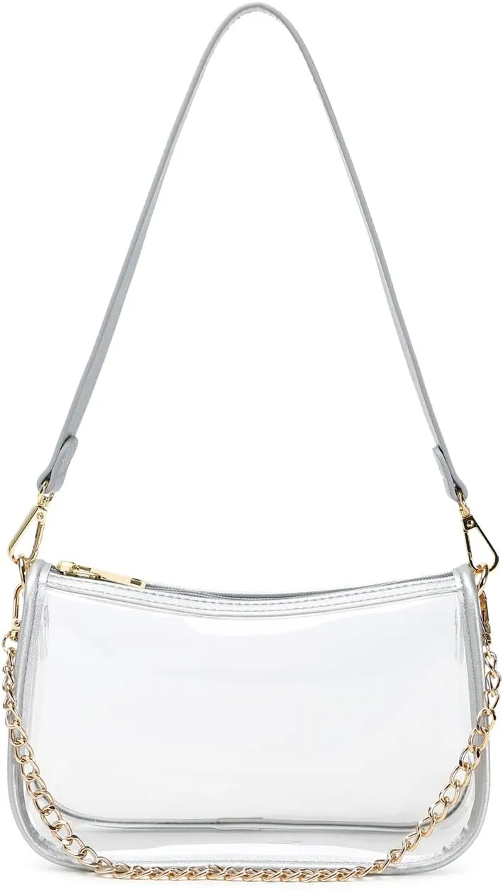 Clear Tote Bag Stadium Approved Clear Purse PVC Handbag Retro Classic Transparent Bag for Concert