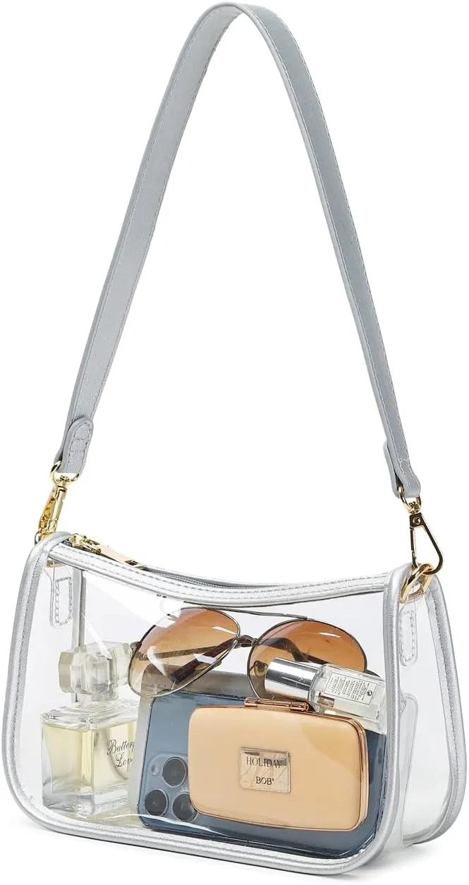 Clear Tote Bag Stadium Approved Clear Purse PVC Handbag Retro Classic Transparent Bag for Concert