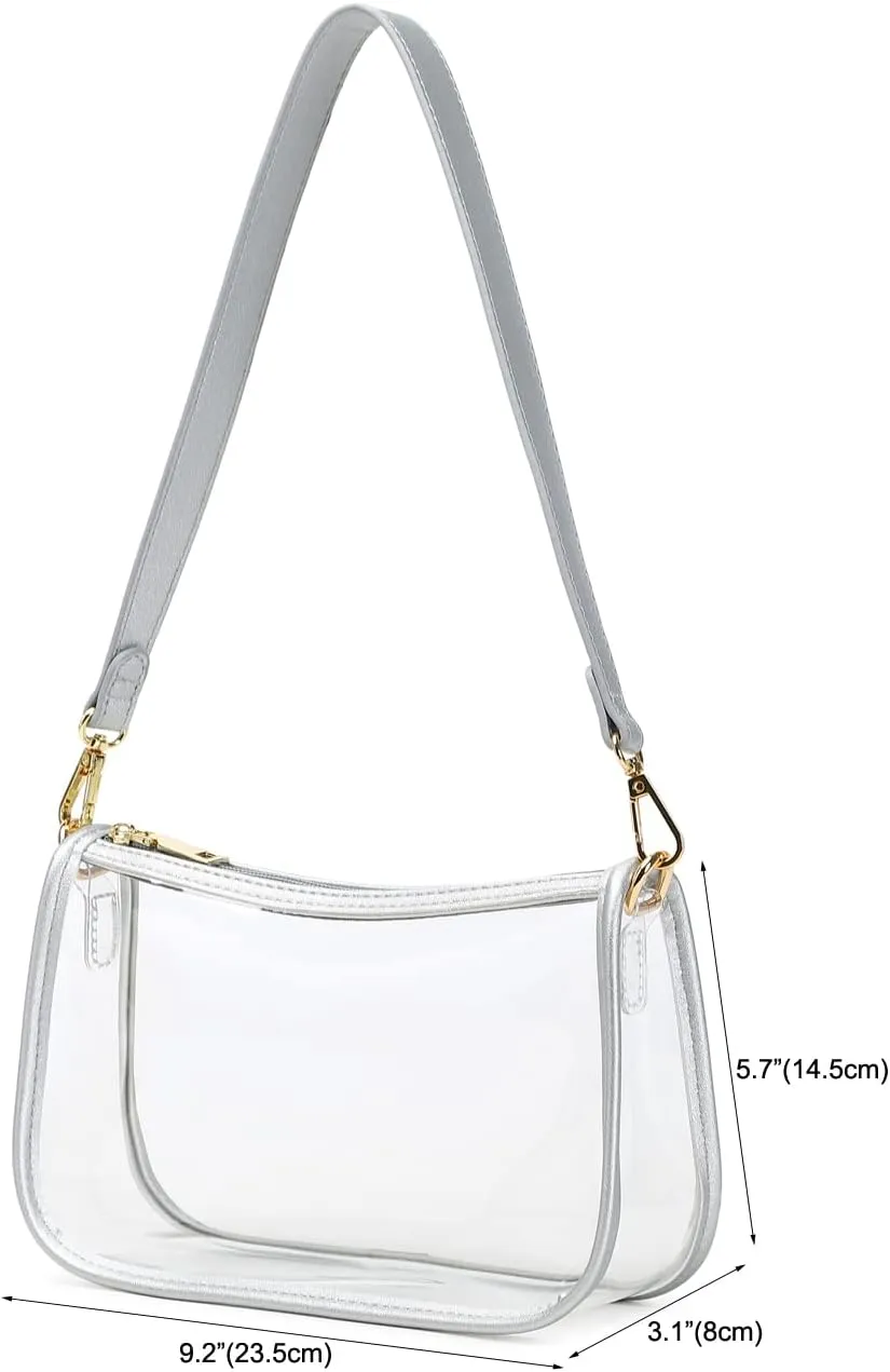 Clear Tote Bag Stadium Approved Clear Purse PVC Handbag Retro Classic Transparent Bag for Concert