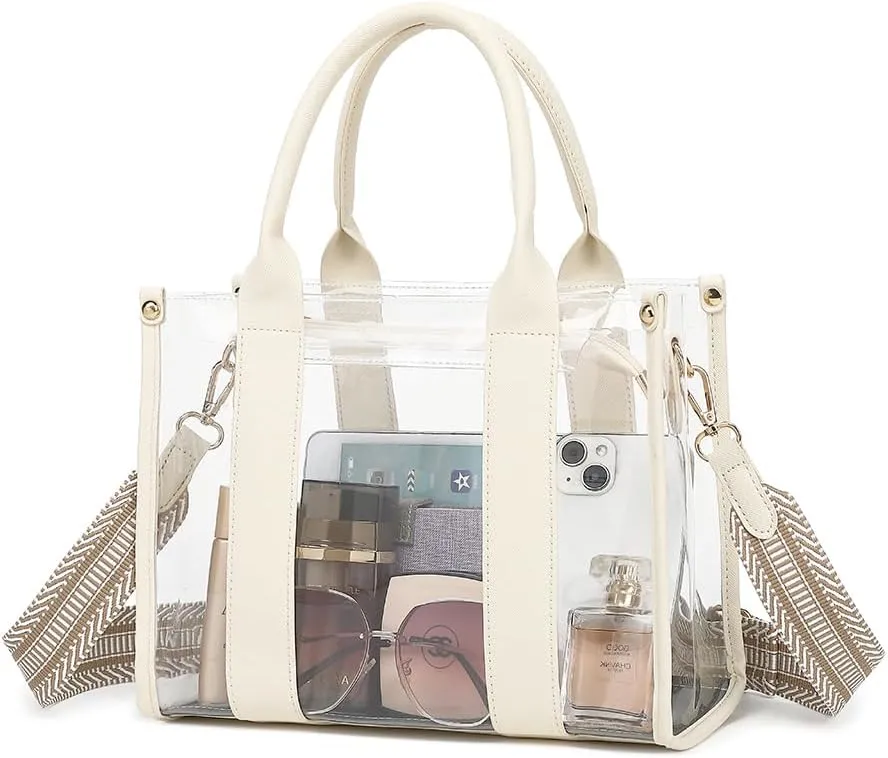 Clear Tote Bag Stadium Approved Crossbody Clear Bag for Stadium Events Clear Purse Handbag for Women with Adjustable Strap