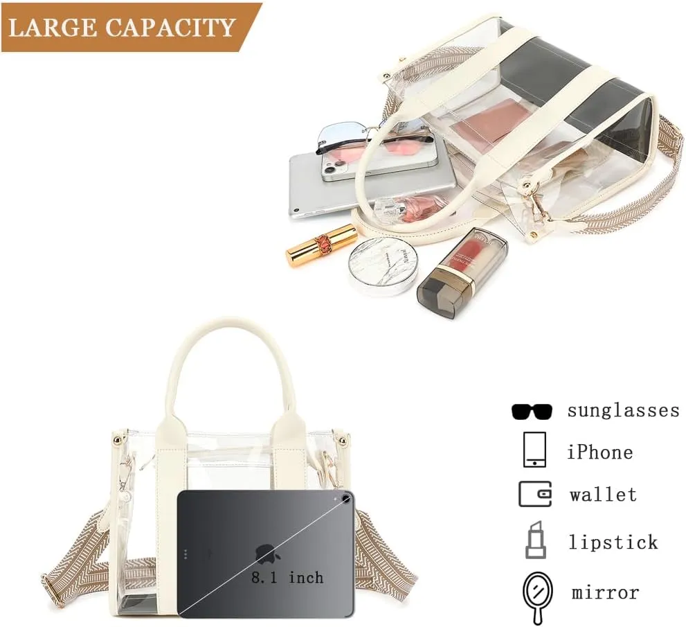 Clear Tote Bag Stadium Approved Crossbody Clear Bag for Stadium Events Clear Purse Handbag for Women with Adjustable Strap