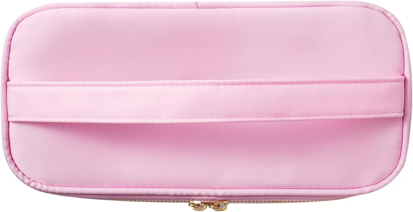 Clear Waterproof Summer SPF Makeup Bag，Aesthetic Transparent Letter Patch Cosmetic Bag with Metal Zipper, Preppy Sunscreen Accessories Storage Organization, Beach Travel Purse(01SPF Pink)