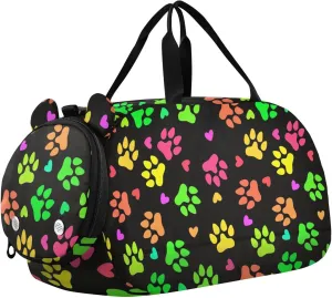 Colored Dog Cat Footprints Duffel Bags for Boys Small Gym Bags for Teens Dance Bag for Girls
