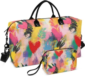 Colored Heart Duffel Bag for Travel Gym Sport, Weekender Travel Bags Carry on Overnight Bag
