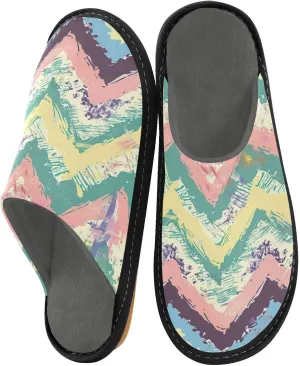 Colored Wave Stripes House Slippers for Women,Mens Fuzzy Slippers,Soft Comfy Memory Foam Non-slip Indoor & Outdoor House Shoes-25