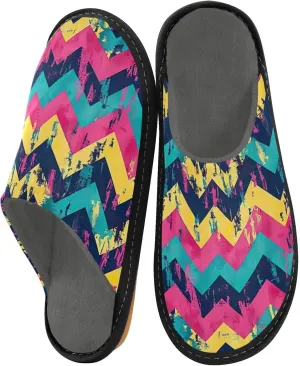 Colored Wave Stripes House Slippers for Women,Mens Fuzzy Slippers,Soft Comfy Memory Foam Non-slip Indoor & Outdoor House Shoes-25