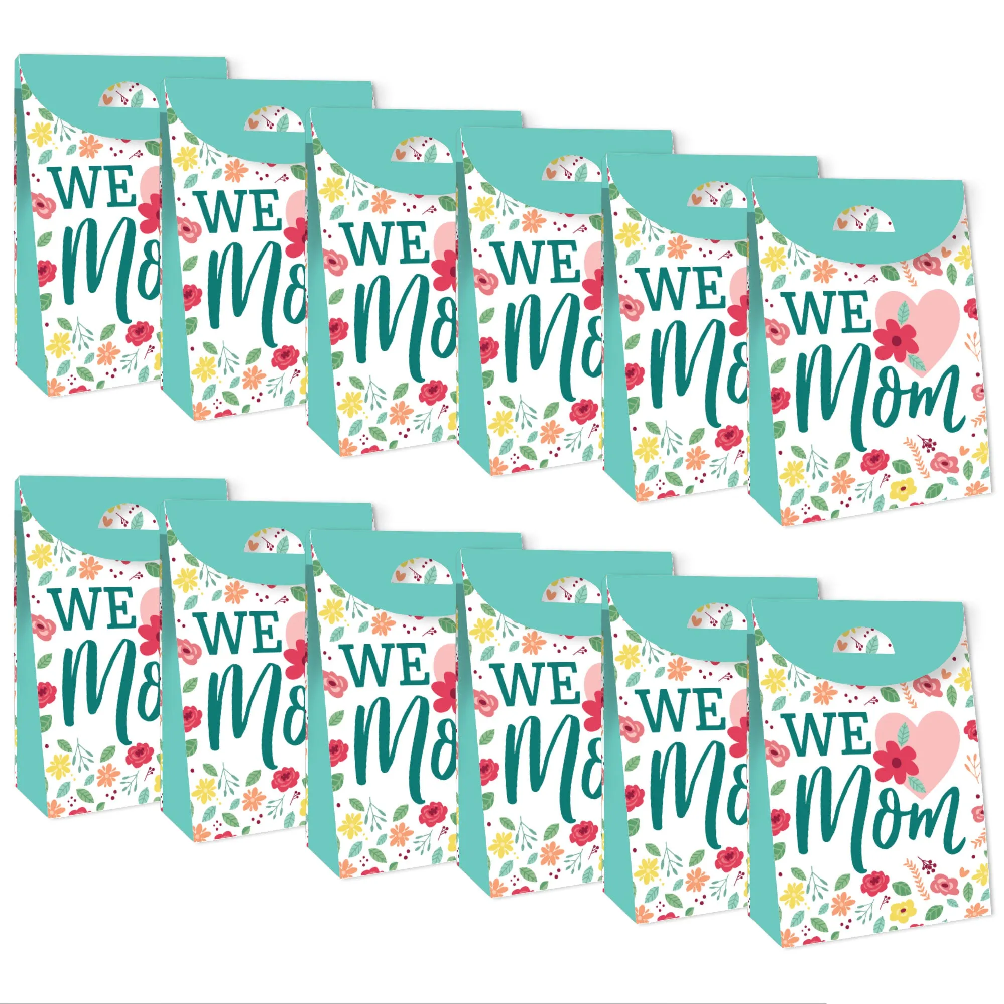 Colorful Floral Happy Mother's Day - We Love Mom Gift Favor Bags - Party Goodie Boxes - Set of 12