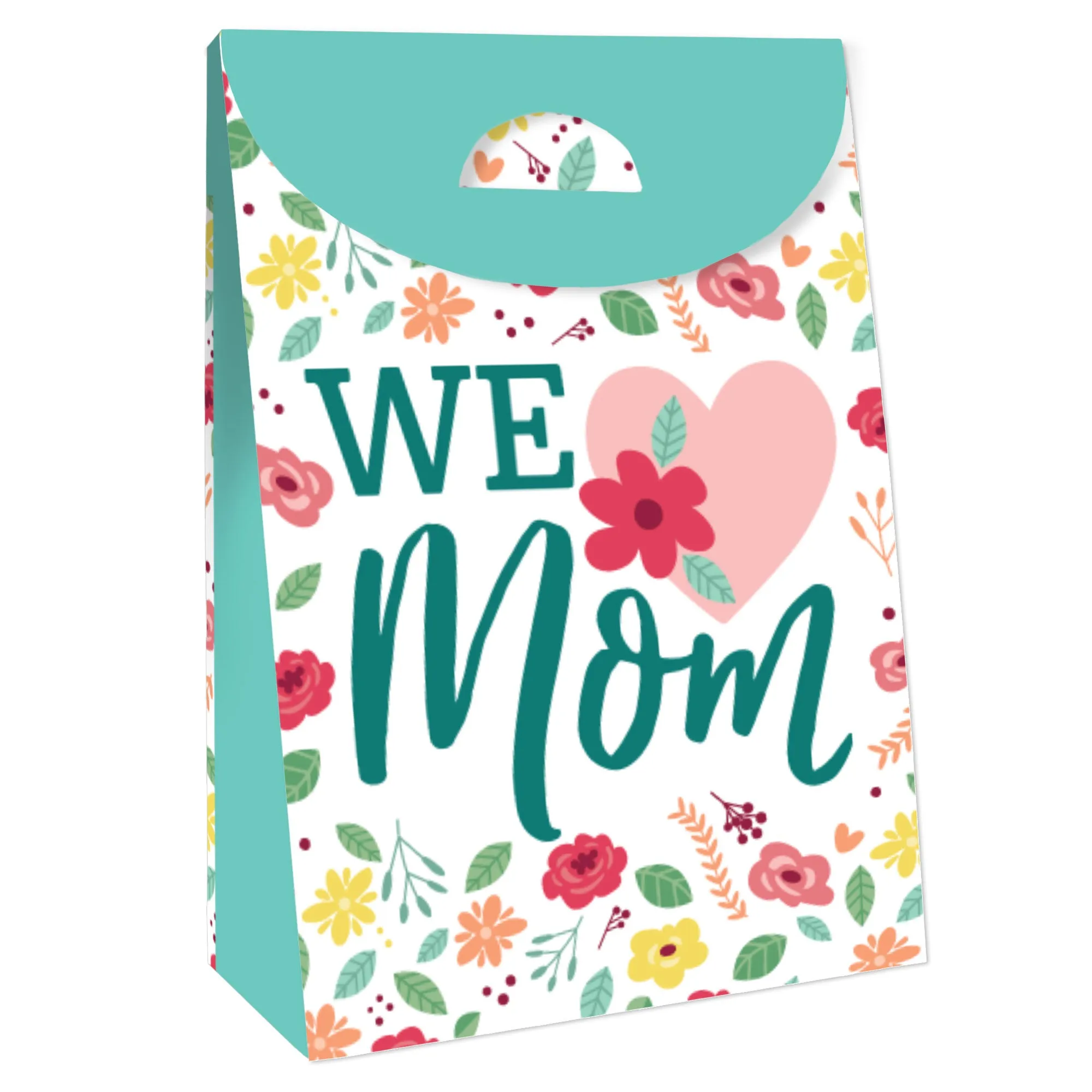 Colorful Floral Happy Mother's Day - We Love Mom Gift Favor Bags - Party Goodie Boxes - Set of 12