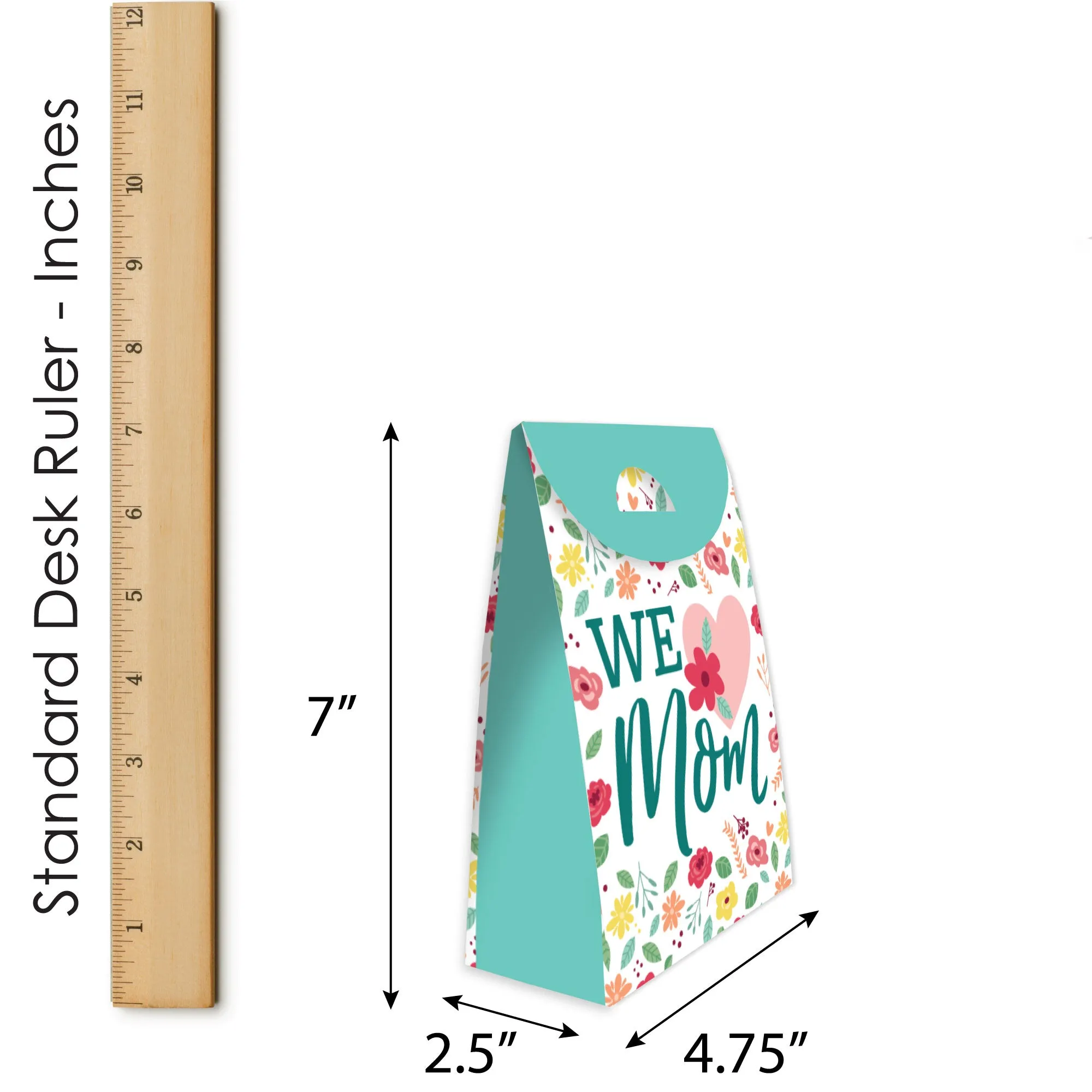 Colorful Floral Happy Mother's Day - We Love Mom Gift Favor Bags - Party Goodie Boxes - Set of 12