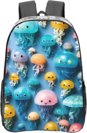 Colorful Jellyfish Print Large PVC See Through Backpack Fits 16 inch Laptop For College Workplace