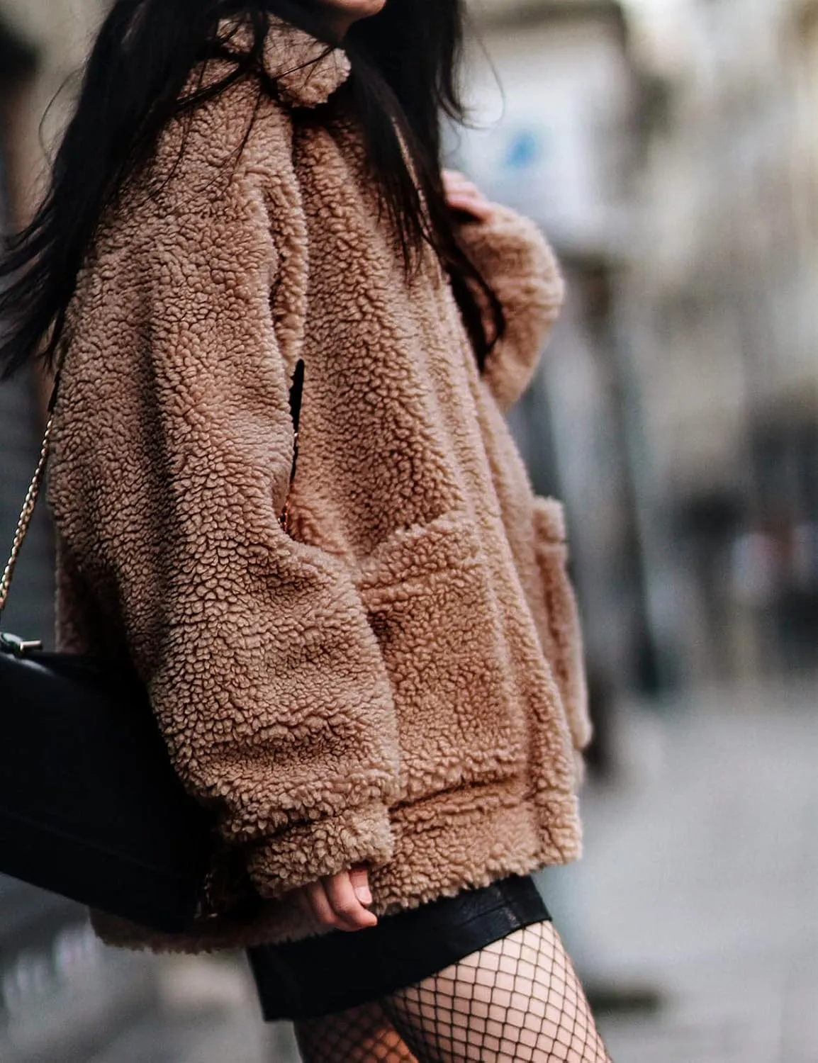Comeon Women's Coat Casual Lapel Fleece Fuzzy Faux Shearling Zipper Coats Warm Winter Oversized Outwear Jackets