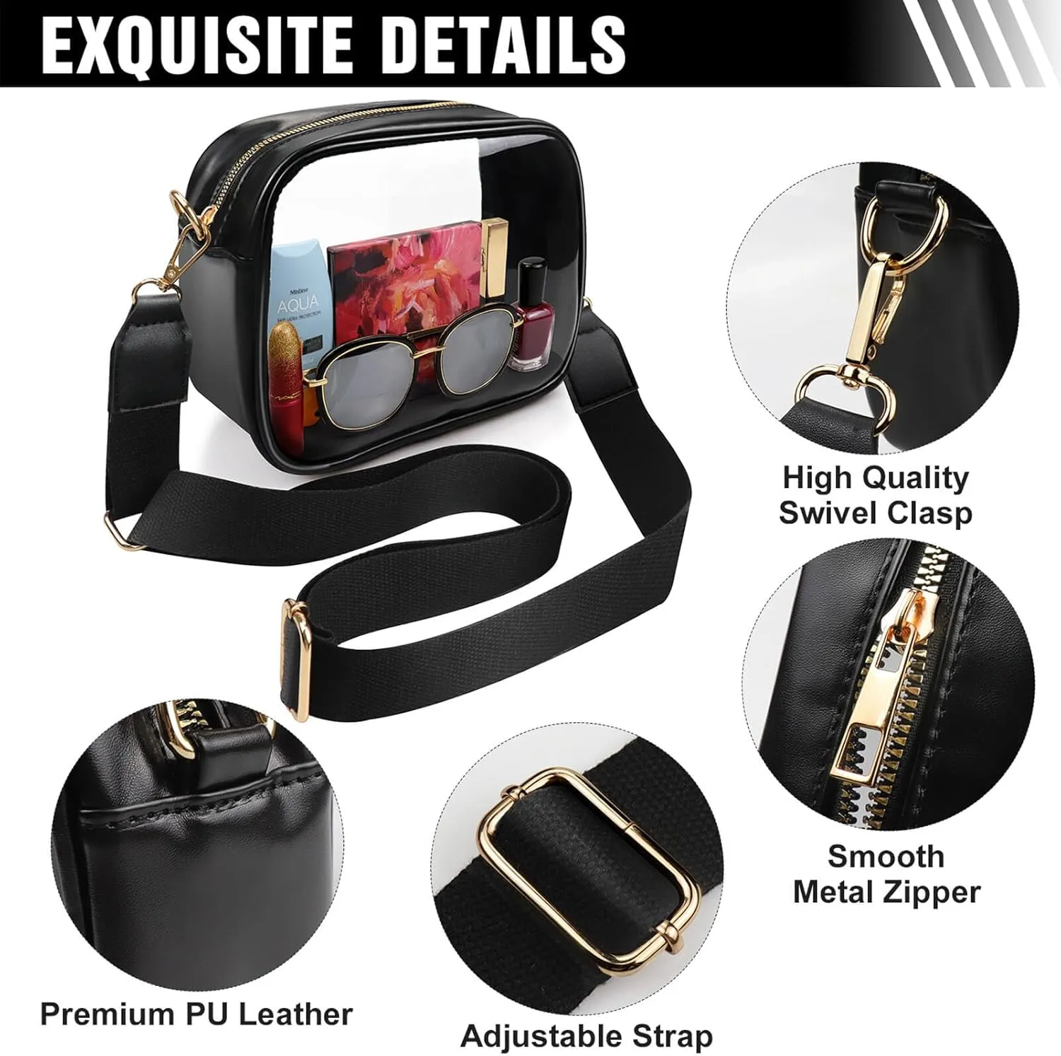 COROMAY Clear Bag Stadium Approved, Crossbody Purse with Adjustable Strap, Leather Bag for Stadium Events