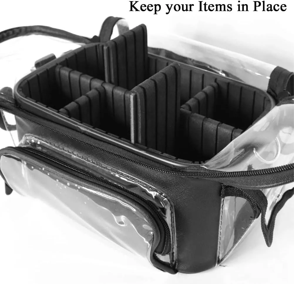 Cosmetic Case for Travel, Clear Makeup Organizer Bag for Travel, Transparent Makeup Bag with Removable Dividers/Shoulder Strap/Handle, Stand Up Makeup Brush Bag, Coffee